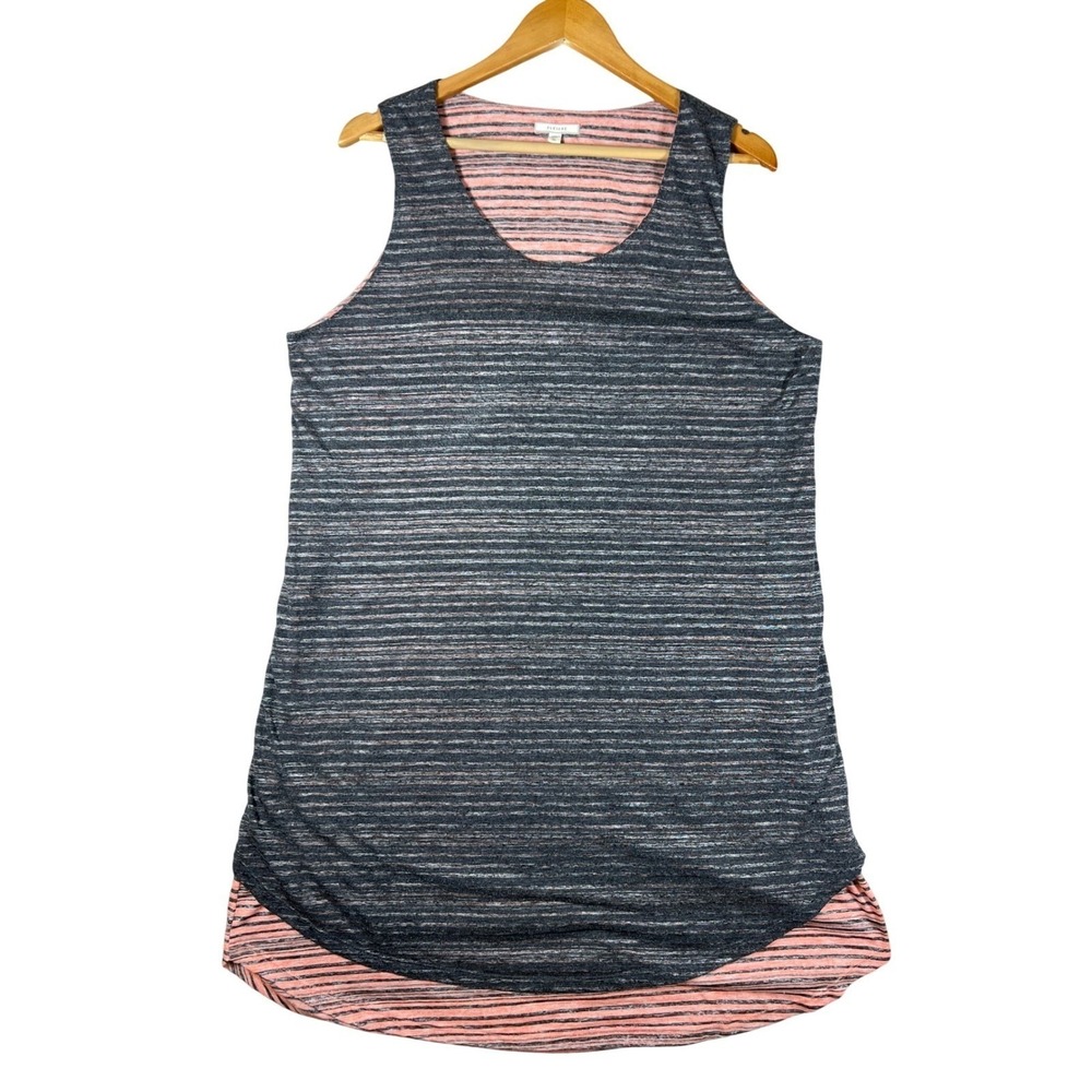 Pleione Womens XL Gray Pink Striped Double Layer Scoop Neck Tank Dress Beachy
